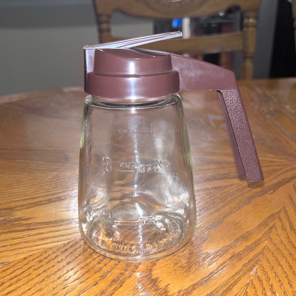Federal Housewares Glass Syrup Dispenser with Brown Plastic Lid 1.5 cups Vintage